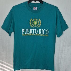 Vintage Puerto Rico Graphic Teal T-Shirt Size Large